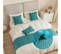DSAoTeng Chemin de lit jacquard et housse de coussin assortie, chemins de lit réversibles, écharpes, décoration d'intérieur, hôtel, literie, serviette, couvre-lit de protection (bleu turquoise, 30 x