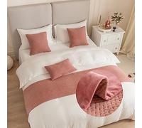DSAoTeng Chemin de lit jacquard et housse de coussin assortie, chemins de lit réversibles, écharpes, décoration d'intérieur, hôtel, literie, serviette, couvre-lit de protection (rose, 45 x 210 cm