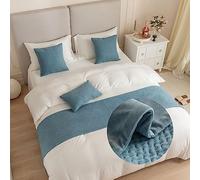 DSAoTeng Chemin de lit jacquard et housse de coussin assortie, chemins de lit réversibles, écharpes, décoration d'intérieur, hôtel, literie, serviette, couvre-lit de protection (gris bleu, 45 x 180 cm