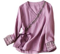 DSAoTeng Chemise traditionnelle chinoise vintage à manches longues pour femme Hanfu Tang Costume brodé Vêtements zen, violet, XL