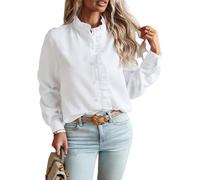 DSAoTeng Chemisier à manches longues et col montant boutonné à volants pour femme - Chemisier décontracté élégant à rayures et col à volants pour l'automne et le bureau, blanc, XL
