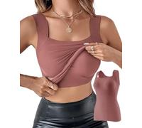 DSAoTeng Débardeur pour femme avec col en U et soutien-gorge intégré haute élasticité - Coupe ajustée - Une pièce - Couleur unie - Sans couture - Sans manches - Sous-vêtement gainant camisole hauts