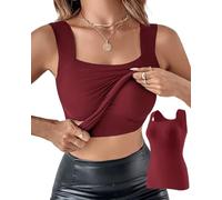 DSAoTeng Débardeur pour femme avec col en U et soutien-gorge intégré - Haute élasticité - Coupe ajustée moulante - Une pièce - Couleur unie - Sans couture - Sans manches - Camisole gainante