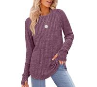 DSAoTeng Pull femme col rond ample manches longues ouverture pour le pouce tricot léger Fuchsia L