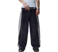 DSAoTeng Y2K Jean ample rayé à jambe large pour femme - Style décontracté vintage - Taille basse - Coupe décontractée - Hip Hop Streetwear pour toutes les saisons, Noir , M