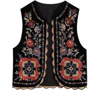 DSAoTeng Gilet bohème ouvert sur le devant sans manches brodé floral - Vintage coloré Y2k style national gilet court cardigan vêtements d'extérieur, multicolore, L
