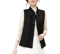 DSAoTeng Gilet sans manches pour femme avec boucle et fleur de pêche - Style Qipao brodé - Style décontracté et élégant - Style Qipao, Noir , XXL