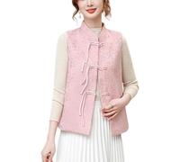 DSAoTeng Gilet sans manches pour femme avec boucle et fleur de pêche - Style Qipao brodé - Style décontracté et élégant - Style Qipao, rose, XXL