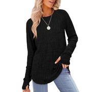 DSAoTeng Haut ample à manches longues et col rond pour femme avec trou pour le pouce - Pull décontracté léger et confortable pour les sorties d'automne au quotidien, Noir , XXL Grande taille