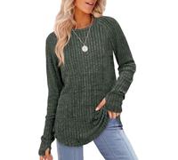 DSAoTeng Haut ample à manches longues et col rond pour femme avec trou pour le pouce - Pull décontracté léger et confortable pour les sorties d'automne au quotidien, Vert, S Grande taille