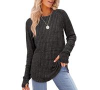 DSAoTeng Haut ample à manches longues et col rond pour femme avec trou pour le pouce - Pull décontracté léger et confortable pour les sorties d'automne au quotidien, gris foncé, L Grande taille