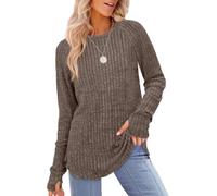DSAoTeng Haut ample à manches longues et col rond pour femme avec trou pour le pouce - Pull décontracté léger et confortable pour les sorties d'automne au quotidien, café, XXL Grande taille