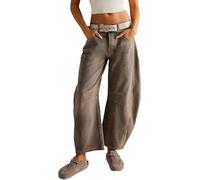 DSAoTeng Jean boyfriend ample taille mi-haute avec poches style années 90 vintage léger décontracté, marron, XL