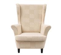 DSAoTeng Lot de 2 housses de chaise à oreilles extensibles pour fauteuil, motif jacquard à carreaux couleur unie, housse de canapé pour salon, chambre à coucher (beige)