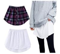 DSAoTeng Lot de 2 rallonges de chemise pour femme, taille haute, faux haut bas, rallonges de jupe, mini jupe de chemise, jupe taille haute - Extension de chemise, Plaid blanc + violet, L