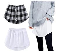 DSAoTeng Lot de 2 rallonges de chemise pour femme, taille haute, faux haut bas, rallonges de jupe, mini jupe de chemise, jupe taille haute - Extension de chemise, Blanc + plaid blanc, S