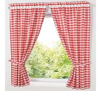 DSAoTeng Lot de 2 rideaux de fenêtre modernes à carreaux de buffle nordique avec embrasses pour salon, chambre à coucher, cuisine (rouge, 80 x 120 cm)