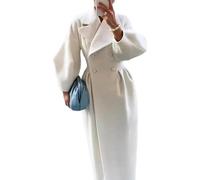 DSAoTeng Manteau pour femme à revers à double boutonnage avec manches longues en forme de lanterne Maxi - Manteau trench vintage chaud en laine mélangée pour l'automne et l'hiver, blanc, L