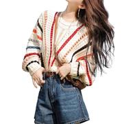 DSAoTeng Pull à rayures colorées pour femme - Coupe ample - Col rond - Manches longues - Pour le printemps et l'automne, Arc-en-ciel, M