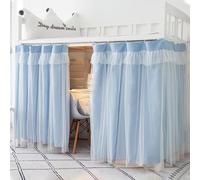 DSAoTeng Rideaux occultants en gaze pour lit superposé bas - Forte ombrage, intimité, protection de la poussière, rideaux respirants avec boucles en corde pour dortoir, chambre d'étudiant (bleu, 1