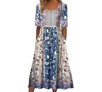 DSAoTeng Robe d'été florale bohème pour femme - Robe d'été décontractée bohème ample et ample à manches courtes et col rond - Imprimé ethnique - Robe t-shirt pour vacances de plage, 06-boho 06, XXL