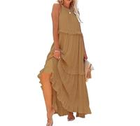 DSAoTeng Robe longue dos nu pour femme - Robe longue d'été ample sans manches plissée à volants style bohème décontracté avec nœud dans le dos, ourlet à volants, robe d'été élégante et évasée pour les