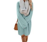 DSAoTeng Robe pull ample en tricot à fourrure pour femme, robe chandail tunique décontractée surdimensionnée col rond, robe midi à manches longues en peluche chaude pour les vacances d'hiver, bleu