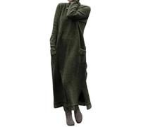 DSAoTeng Robe pull longue en tricot à manches longues pour femme - Style décontracté et élégant - Coupe ample - Col rond - Détails en dentelle - Pour l'automne et l'hiver, Vert, XXL