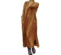 DSAoTeng Robe pull longue en tricot à manches longues pour femme - Style décontracté et élégant - Coupe ample - Col rond - Détails en dentelle - Pour l'automne et l'hiver, Orange, M