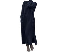 DSAoTeng Robe pull longue en tricot à manches longues pour femme - Style décontracté et élégant - Coupe ample - Col rond - Détails en dentelle - Pour l'automne et l'hiver, bleu marine, L