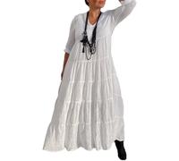 DSAoTeng Robe tunique ample en coton et lin à manches longues et col en V pour femme - Couleur unie - Style bohème décontracté - Pour vacances à la plage, blanc, 3XL