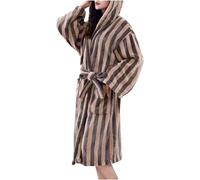 DSAoTeng Peignoirs de bain amples à rayures longues à capuche pour femme - Avec poches et ceinture - Doux et confortable - En tissu éponge - Pour la maison, l'automne et l'hiver, marron, Taille unique