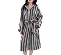 DSAoTeng Robes pour femmes à manches longues avec capuche longue et rayures amples - avec poches, ceinture, en tissu doux et douillet, en couleur unie, en éponge, pour la maison, automne-hiver, gris