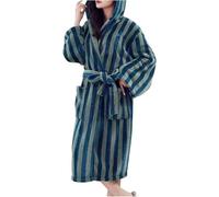 DSAoTeng Peignoirs de bain amples à rayures longues à capuche pour femme - Avec poches et ceinture - Doux et confortable - En tissu éponge - Pour la maison, l'automne et l'hiver, bleu, Taille unique