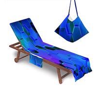 DSAoTeng Serviette de plage pour chaise longue de soleil avec poches, style géométrique, housse de chaise de plage, serviette ajustée en microfibre pour chaise longue d'été pour les vacances d'été