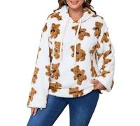 DSAoTeng Sweat à capuche ample à manches longues en peluche pour femme - Imprimé vache - Avec cordon de serrage - Mode décontractée - Ours graphique - Tenue d'automne et d'hiver, marron/blanc, 3XL