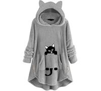 DSAoTeng Sweat à capuche décontracté en peluche irrégulière pour femme - Confortable à porter - Manches longues - Pull à capuche pelucheux pour temps froid, gris, S