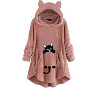 DSAoTeng Sweat à capuche décontracté en peluche irrégulière pour femme - Confortable à porter - Manches longues - Pull à capuche pelucheux pour temps froid, rose, S