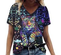 DSAoTeng T-shirt tendance à col en V avec animaux chat tigre graphique imprimé 3D T-shirt d'été à manches courtes surdimensionné, # 16, L