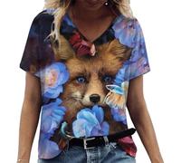 DSAoTeng T-shirt tendance à col en V avec animaux chat tigre graphique imprimé 3D T-shirt d'été à manches courtes surdimensionné, # 21, L