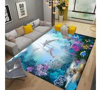 DSAoTeng Tapis 3D Paysage marin Grand tapis visuel 3D Motif monde sous-marin, vie marine, velours cristal doux, antidérapant, décoration d'intérieur pour chambre à coucher, salon, décoration