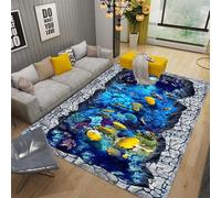 DSAoTeng Tapis 3D Paysage marin Grand tapis visuel 3D Motif monde sous-marin, vie marine, velours cristal doux, antidérapant, chambre à coucher, salon, décoration d'intérieur (#1, 120 x 160 cm)