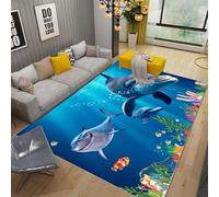 DSAoTeng Tapis 3D Paysage marin Grand tapis visuel 3D Motif monde sous-marin, vie marine, velours cristal doux, antidérapant, décoration d'intérieur pour chambre à coucher, salon, décoration