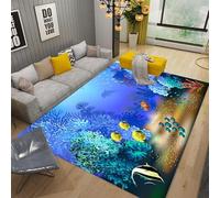 DSAoTeng Tapis 3D Paysage marin Grand tapis visuel 3D Motif monde sous-marin, vie marine, velours cristal doux, antidérapant, décoration d'intérieur pour chambre à coucher, salon, décoration