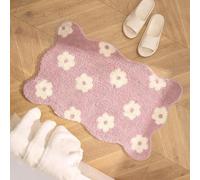 DSAoTeng Tapis de bain mignon à motif de fleurs blanches et violettes - Tapis de salle de bain touffeté en microfibre douce et absorbante - Séchage rapide - Pour douche, chambre à coucher, cuisine