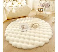 DSAoTeng Tapis rond à poils longs - Grand tapis doux à poils courts - Absorbe l'eau, antidérapant - Pour chambre à coucher, chambre d'enfant, salon - Décoration moderne (blanc, 120 cm)