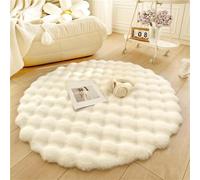 DSAoTeng Tapis rond à poils longs - Grand tapis doux à poils courts - Absorbe l'eau, antidérapant - Pour chambre à coucher, chambre d'enfant, salon - Décoration moderne (blanc, 120 cm)