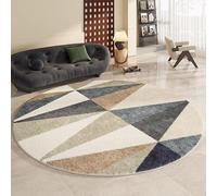 DSAoTeng Tapis rond abstrait bohème - Vintage Chic Ligne géométrique Tapis doux en peluche épaisse et antidérapante pour chambre à coucher, salon, chevet, canapé, table basse, décoration d'intérieur