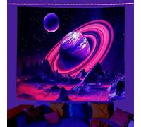 DSAoTeng Tapisserie galaxie à la lumière noire - Réactif aux UV - Astronaute néon cosmique - Tenture murale esthétique planète ciel étoilé pour chambre à coucher, salon, dortoir, fête (#5, 180 x 240