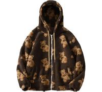 DSAoTeng Veste à capuche en polaire Sherpa à manches longues avec poches pour femme - Confortable et chaude - Motif ours mignon pour l'hiver et l'automne, marron, XL